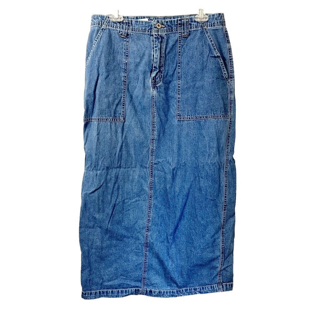 Vtg Y2K Old Navy Womens Blue Maxi Denim Skirt 12 Denim Cotton *Tiny Flaw